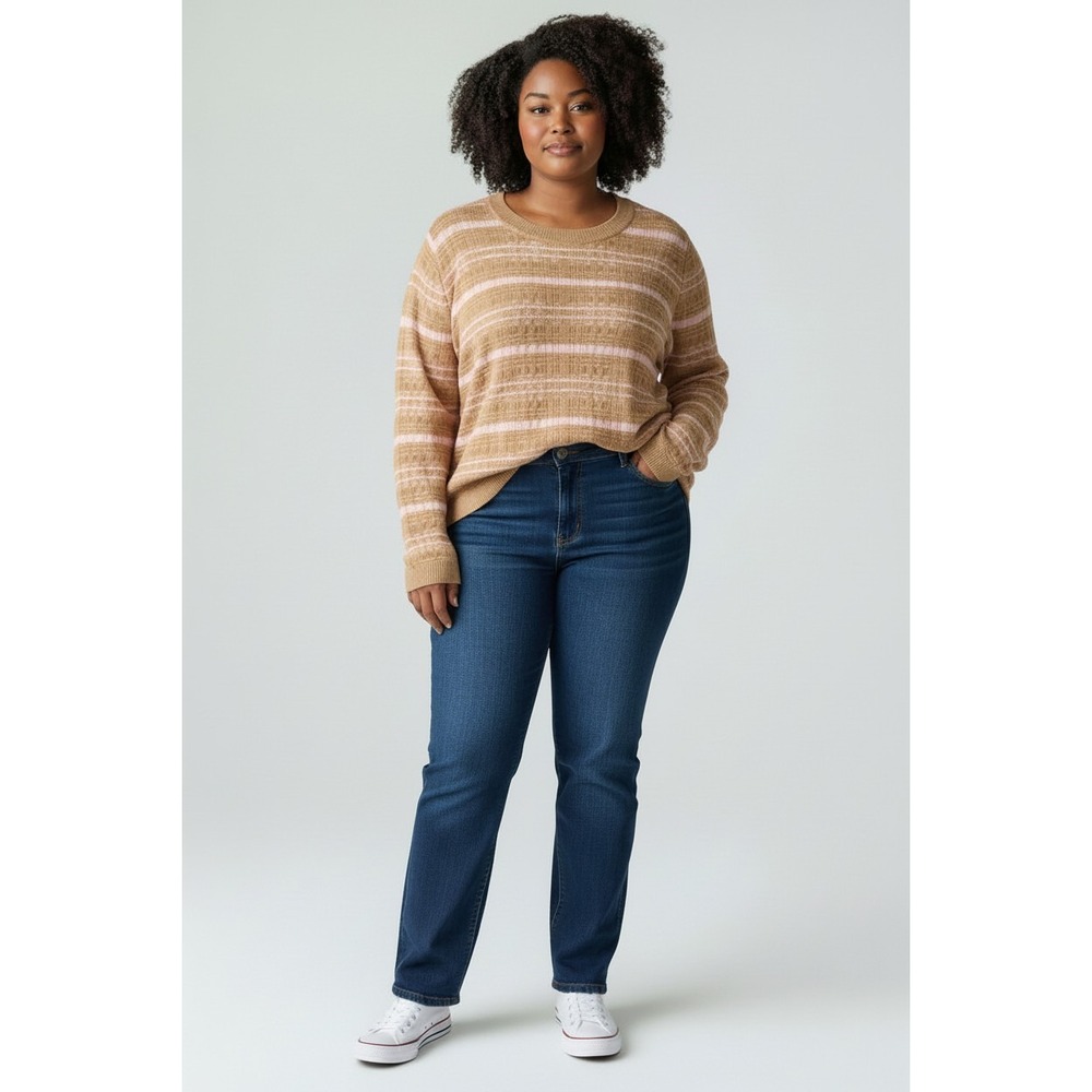 Isaac Mizrahi Live Sweater Womens 1X Striped Round Neck Pullover Cozycore Blouse
